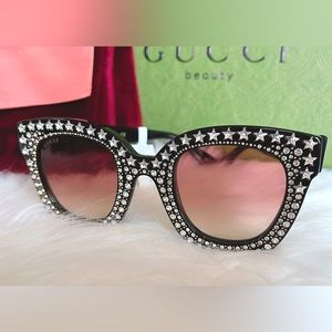 Authentic New Gucci Embellished Cat Eye Sunglass - Black
